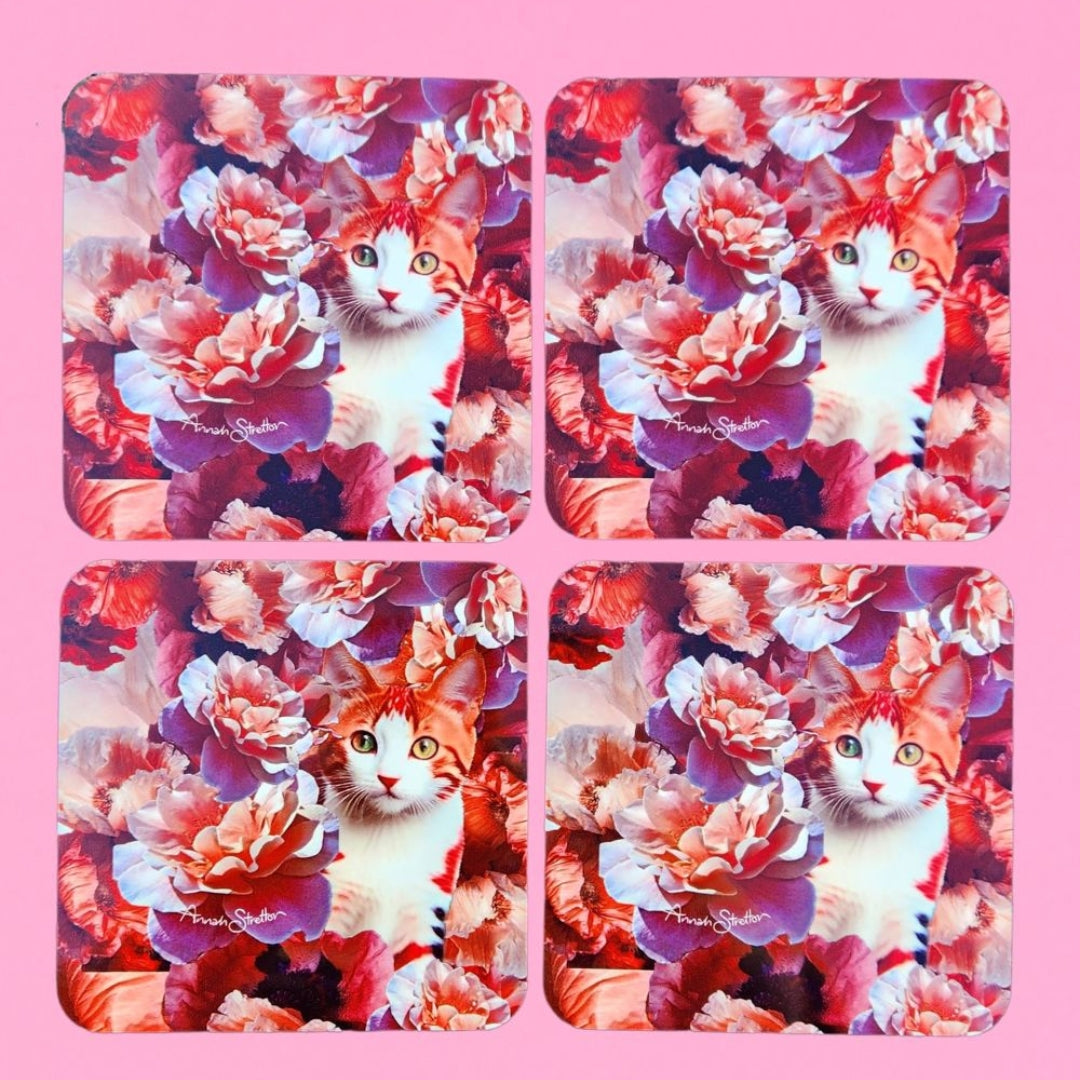 Ginger Cat - Square Coaster - set of 4